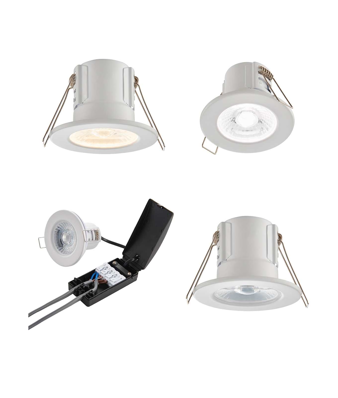 4 x Fire Rated FIXED GU10 in WHITE Downlights with 4watts LED BULBS Inc 