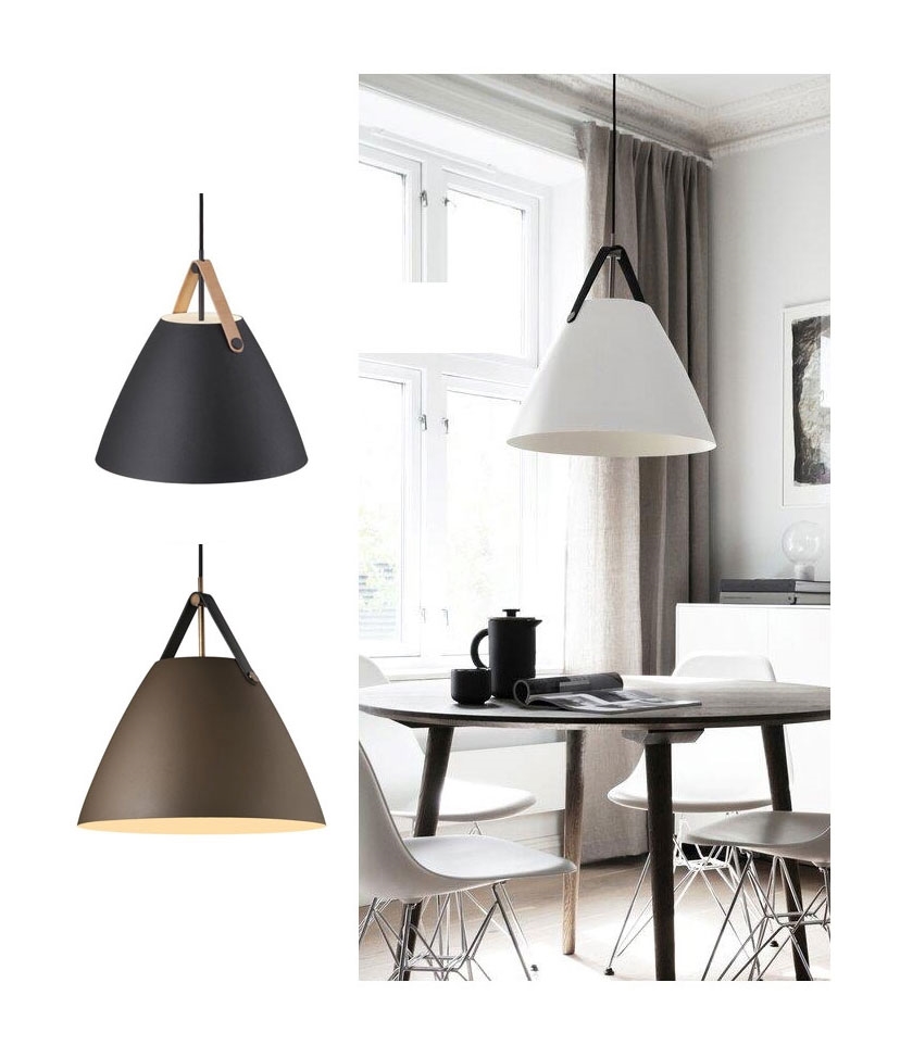 Leather Strap Metal Pendant Light Medium 3 Finishes Available