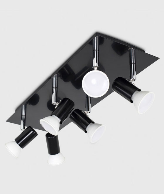 Fully Adjustable Rectangular Ceiling Plate With 6 Spots Glossy