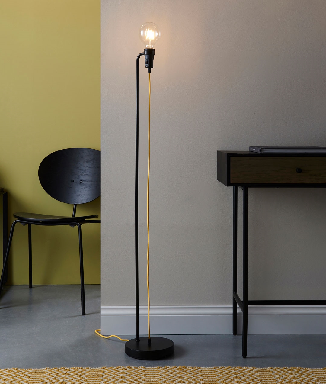 Designer Bare Bulb Floor Lamp Matt Black Switched