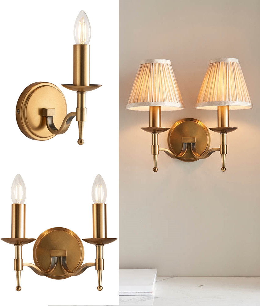 Single or Double Arm Antique Brass Wall Light Optional Shade