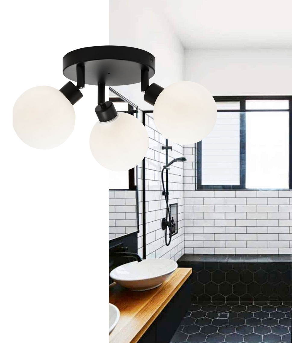 Black Triple Adjustable Globe Bathroom Ceiling Light