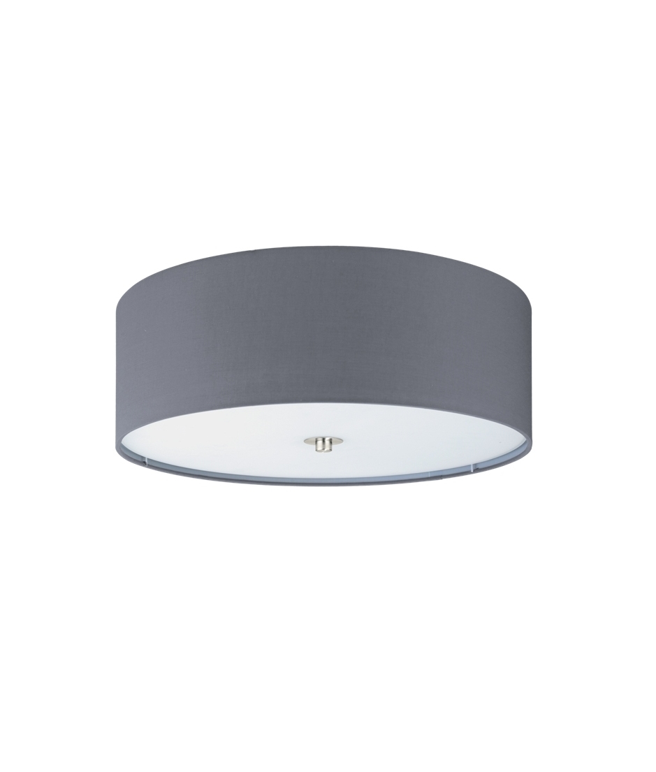 White Or Grey Fabric Shade Flush Fitting With Opal Glass Diffuser