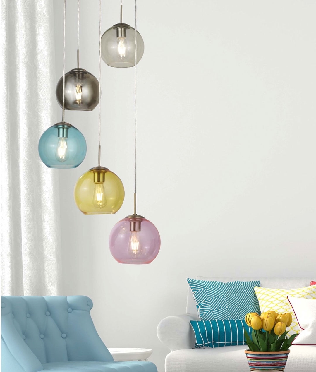 Blue Pendant Lighting Home Decoration Light Lighting Art Glass And Light Fixtures Ceiling Fans