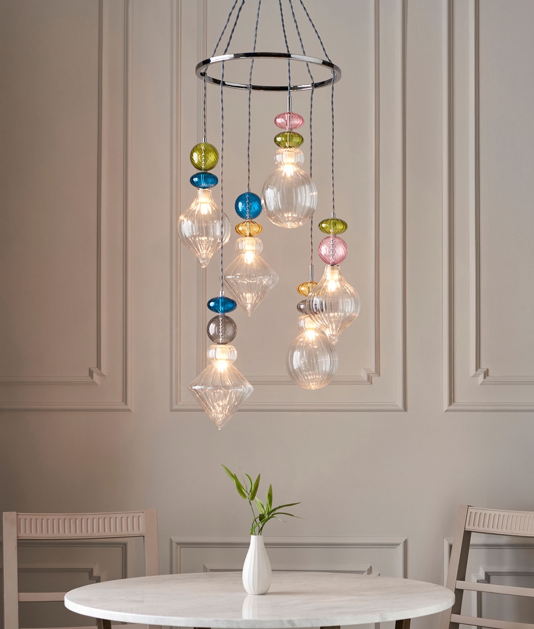 Long Drop Pendant Middle Eastern in Design with Clear and Coloured