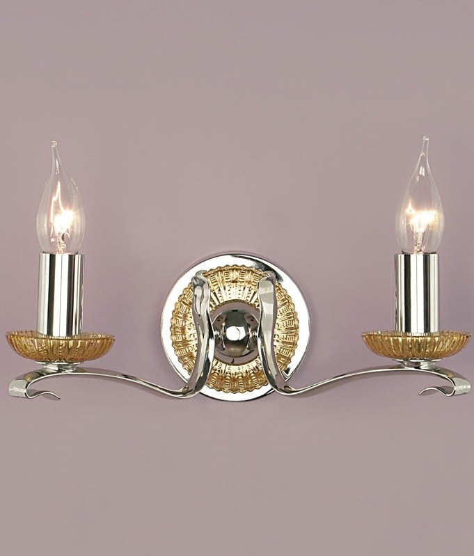 Amber Glass & Nickel Wall Lights