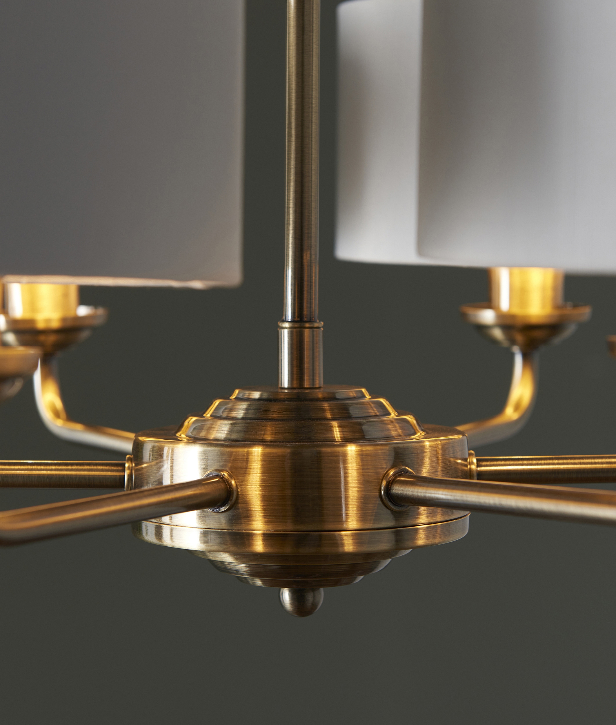 Elegant 6 Light Brass Chandelier Pendant With Drum Shades