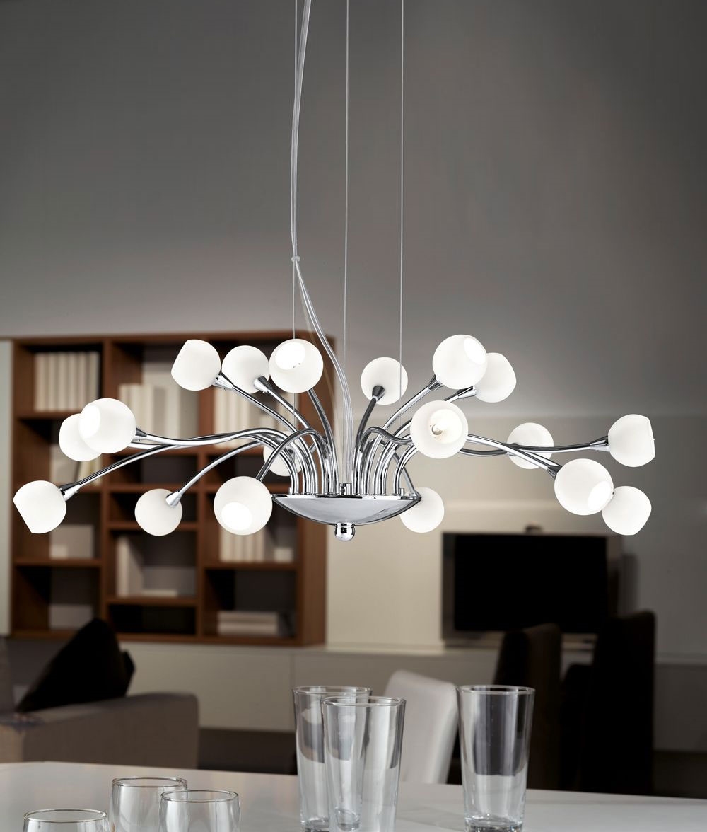18 Light Modern Chandelier with Opal or Crystal Glass Shades