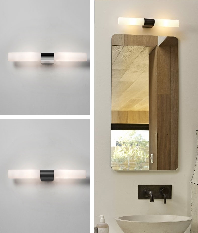 Diffused Bathroom Over Mirror Light Matt Black or Polished Chrome