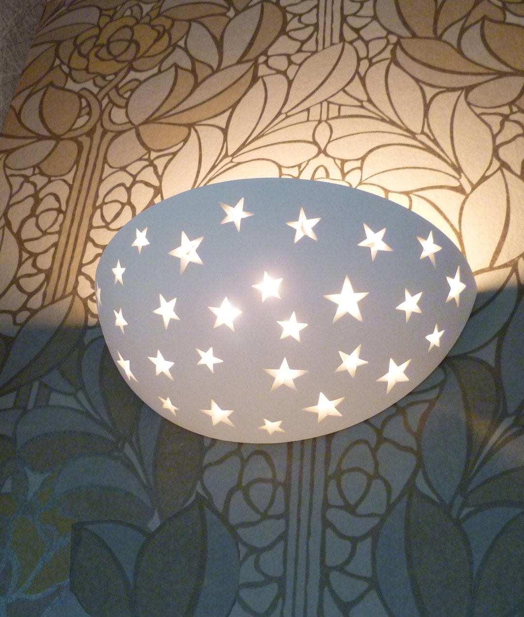 Plaster Half Moon Wall Light with Star CutOuts