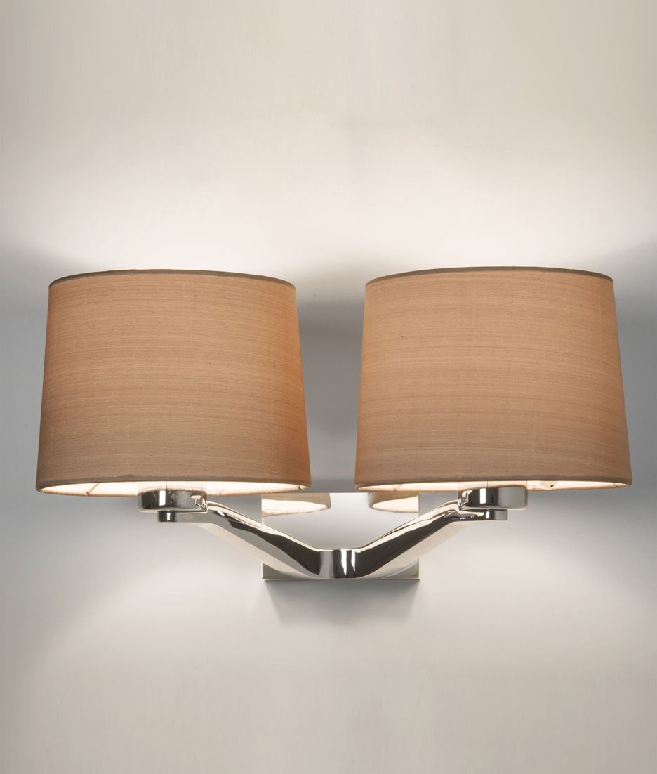 Twin Arm Wall Light with Fabric Shades Polished Chrome