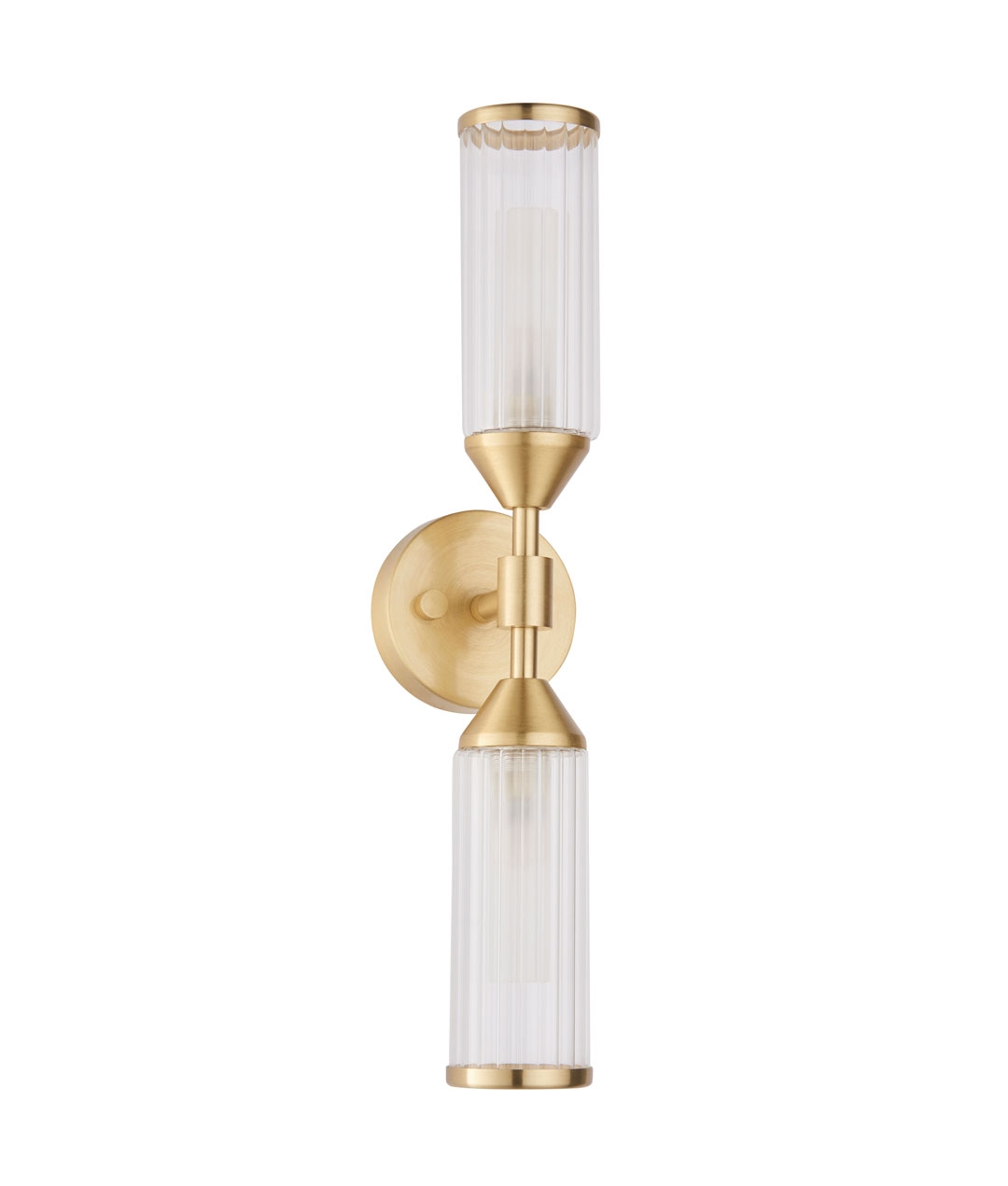Ribbed and Frosted Double Glass Wall Light Satin Brass
