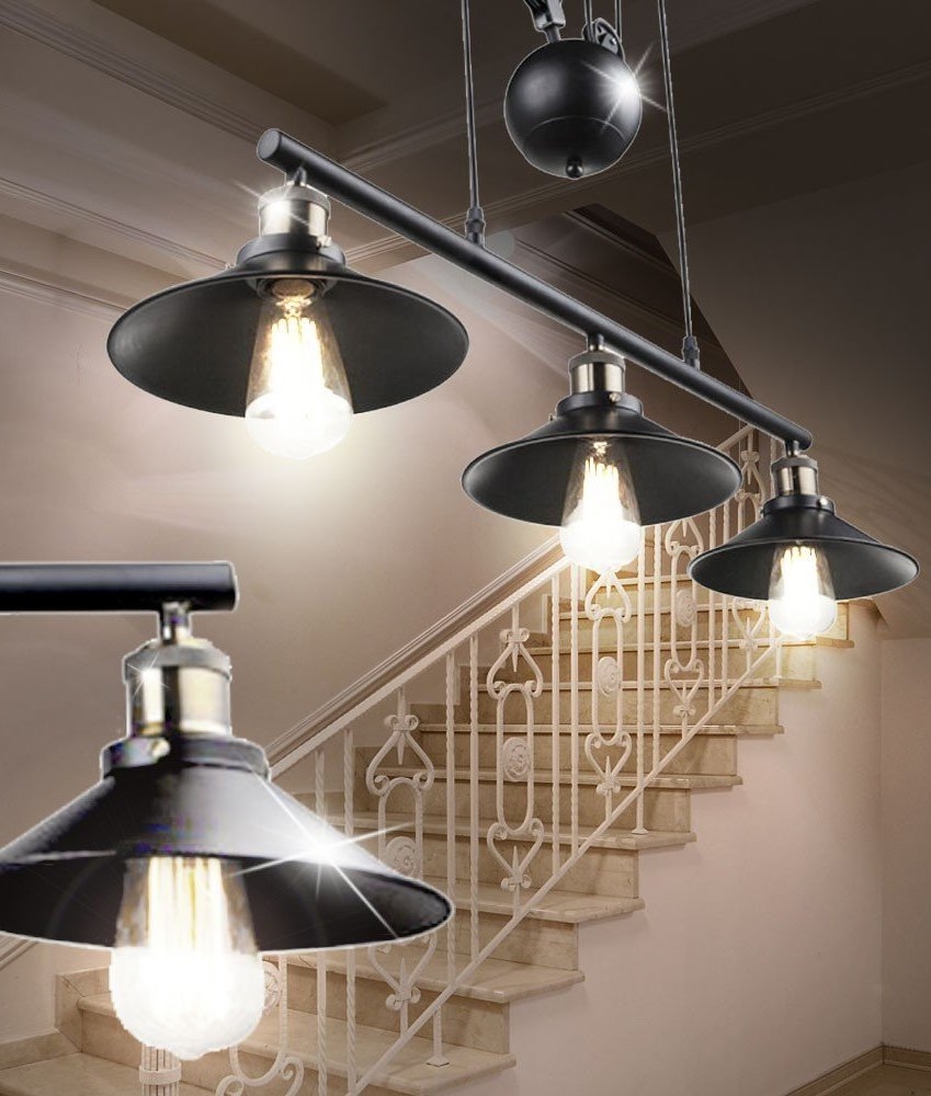 Black Metal Finish Rise & Fall Triple Pendant