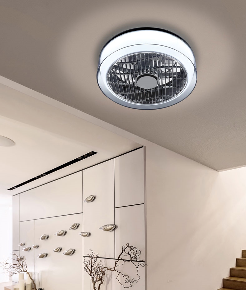 Flush Mounted Ceiling Fan in Smoke Chrome LED and Remote