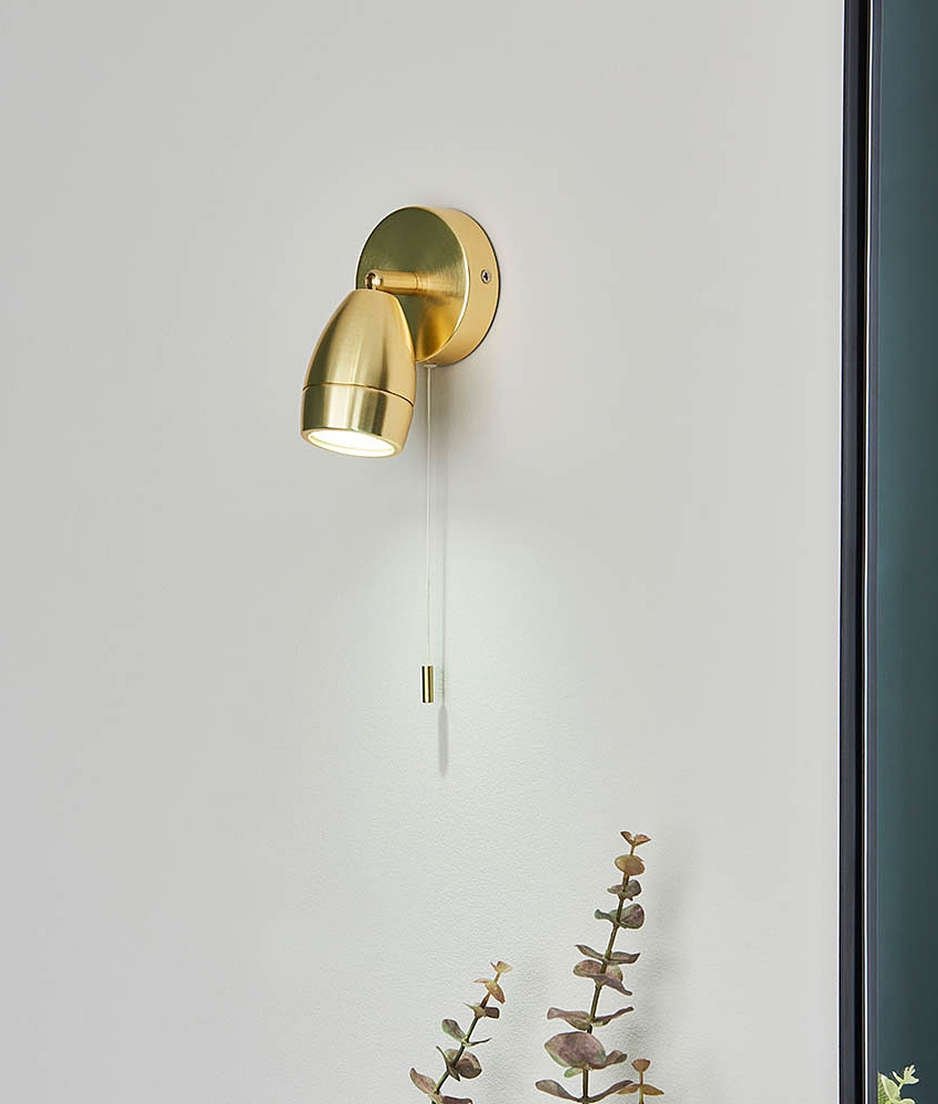 IP44 Bathroom Wall Mounted Adjustable Spotlight Satin Brass