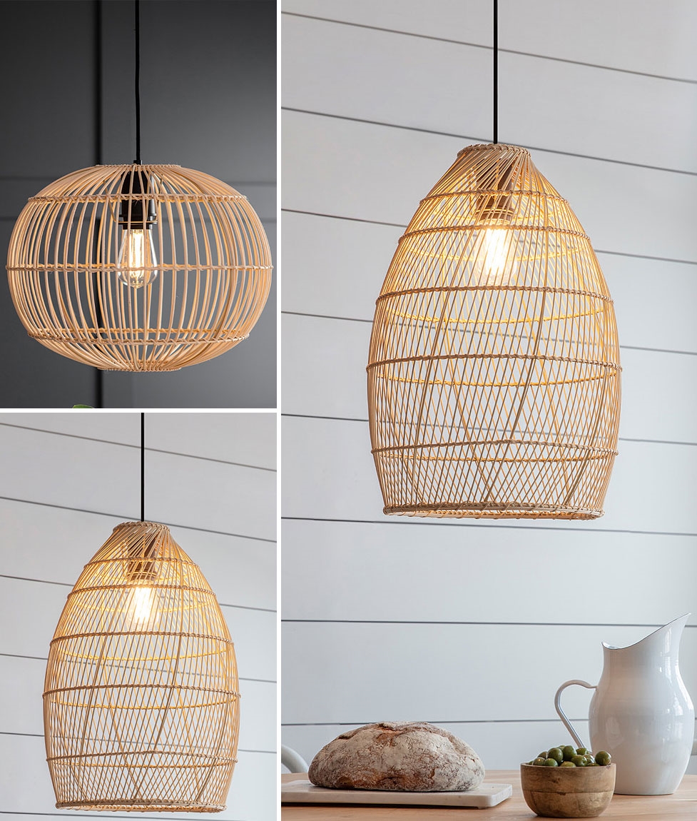 Large Boho Wicker Ceiling Light Shade Ellipsoids (Globe) or Domed Design