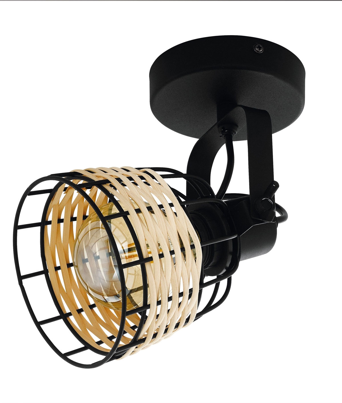 Single Adjustable Black Wire and Rattan Spot Light