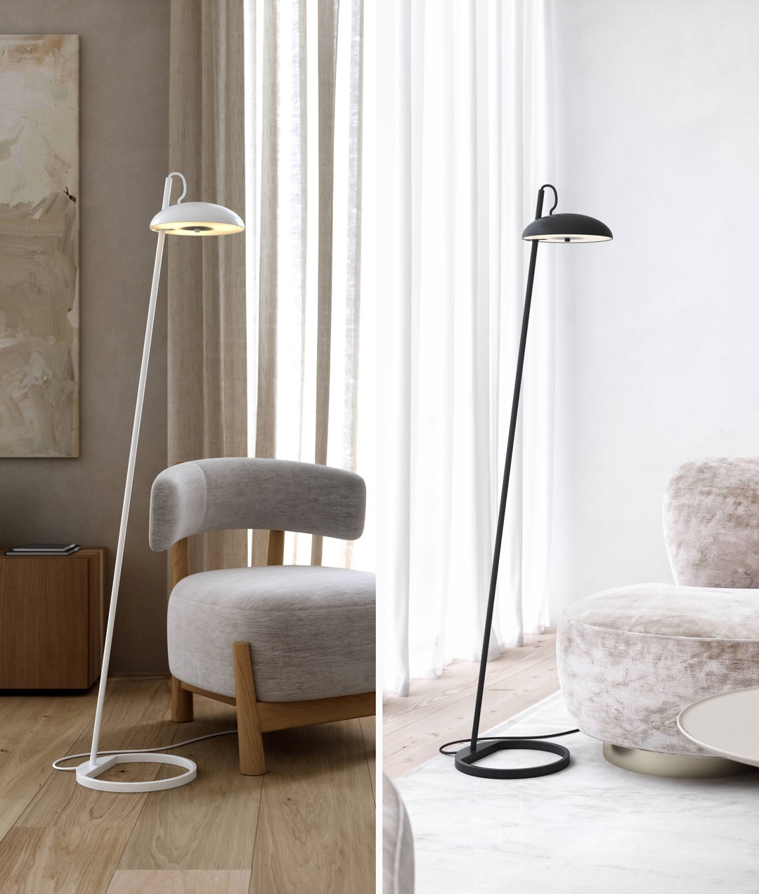 Scandi Style Floor Lamp Sloping Stand and Adjustable Shade