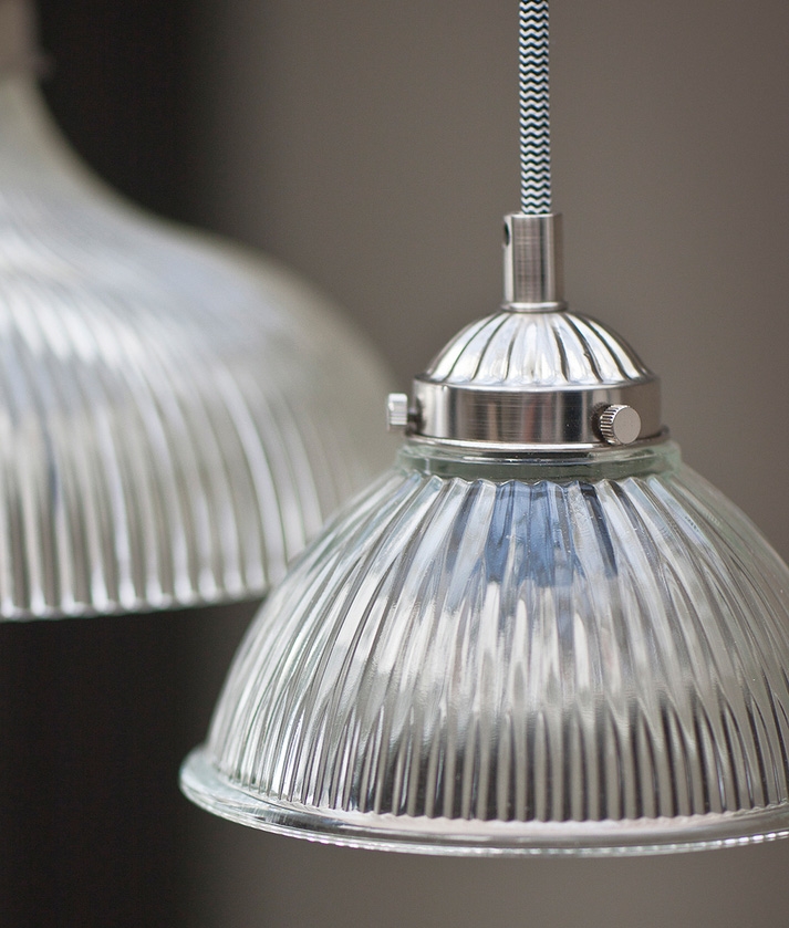 Ribbed Glass Pendants In Nickel Or, Fluted Glass Light Shades