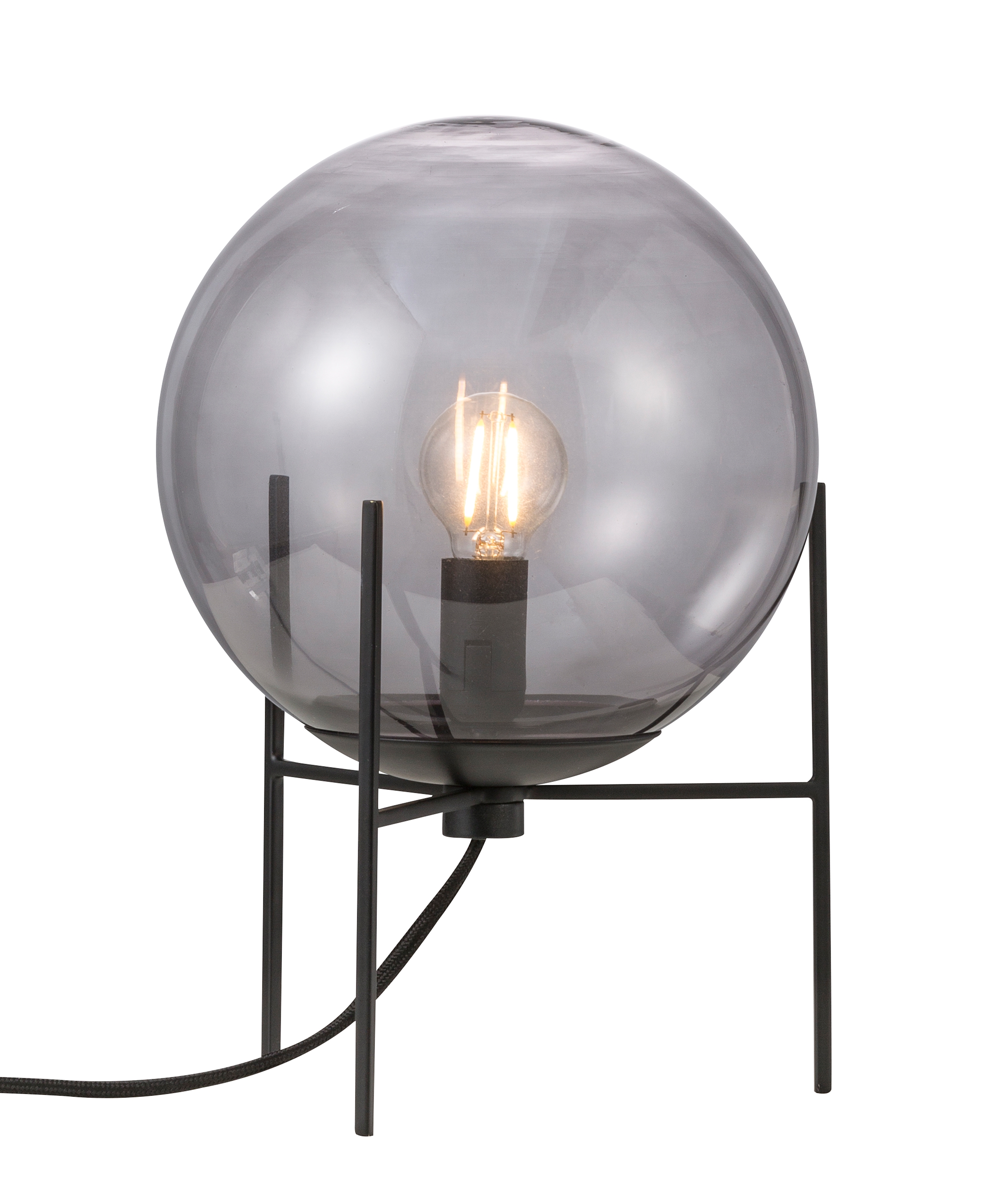 Black Stand and Smoke Glass Globe Table Light