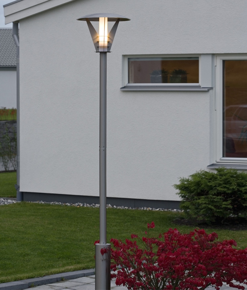 Stainless Steel Contemporary Garden Lamp Post with Opal Lamphead