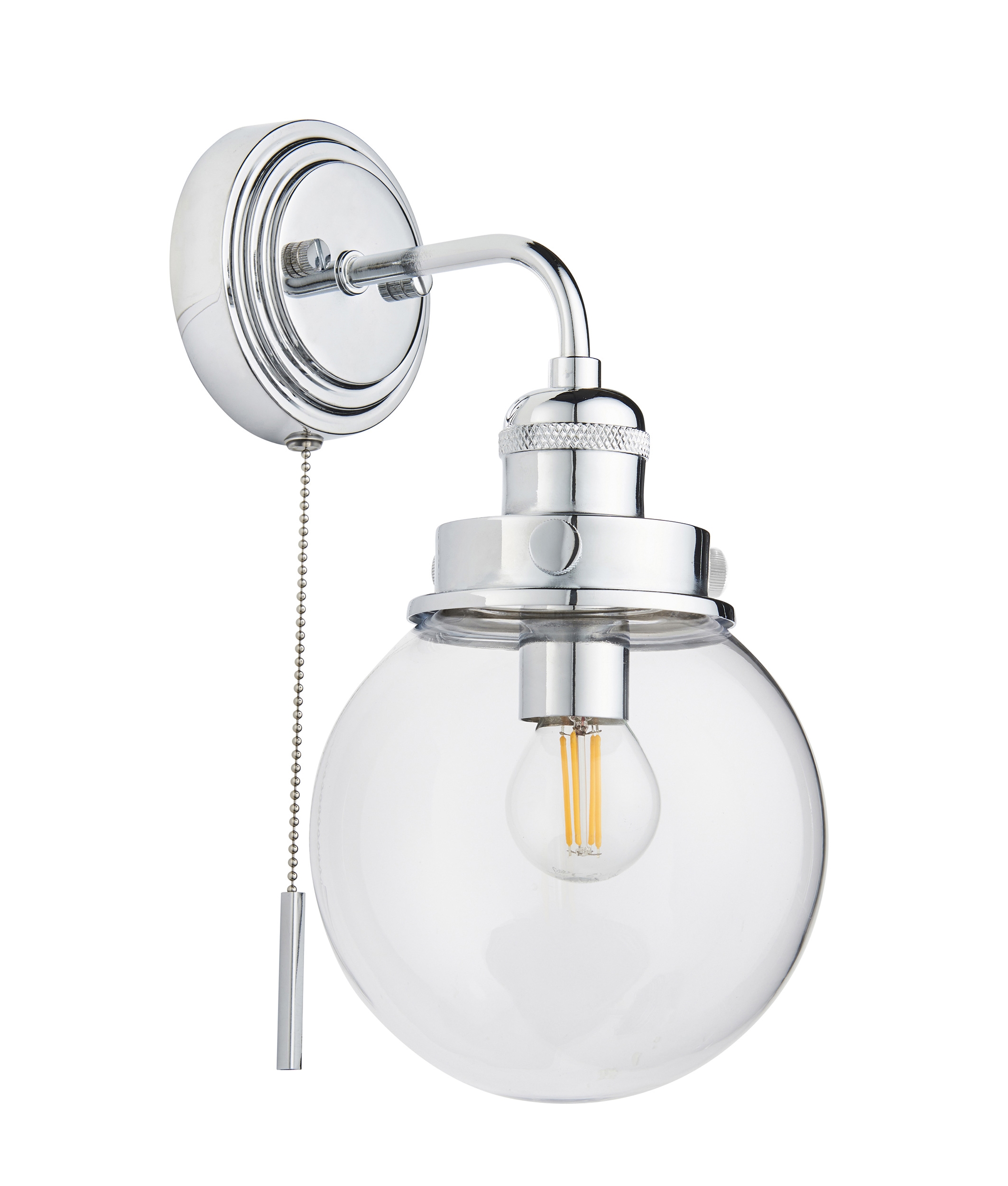 IP44 Vintage Style Bathroom Wall Light Polished Chrome & Clear Glass