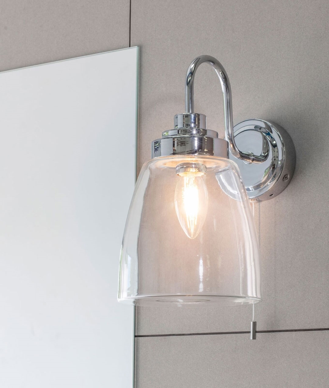 Clear Glass Chrome Swan Neck Wall Light Ip44 Rated - Bathroom Wall Lights Chrome