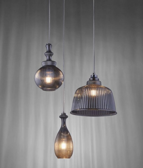 Vintage Smoked Glass Triple Pendant With Reeded Styling Classical Design Crafting of solid metal, the pendant light's barn shade boasts a rustproof matte black or white finish on the outer surface, injecting an industrial vibe to your home decor. vintage smoked glass triple pendant reeded styling