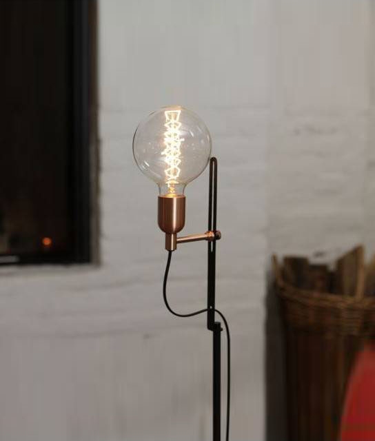 Slim Profile Black Floor Lamp, Light Bulb Floor Lamp