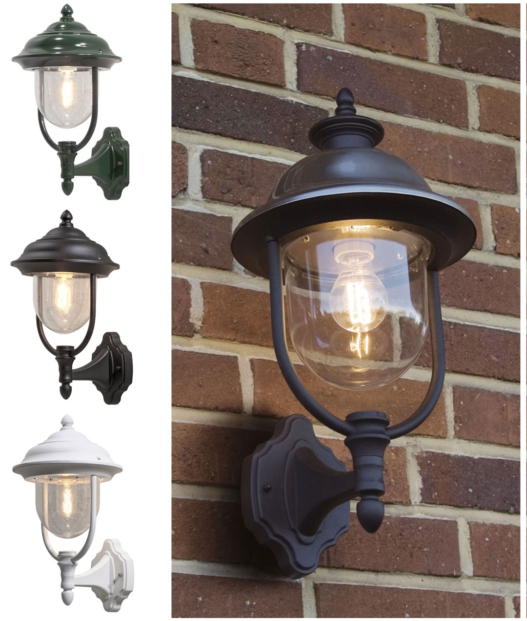 Upright Exterior Glass Wall Lantern in 3 Finishes