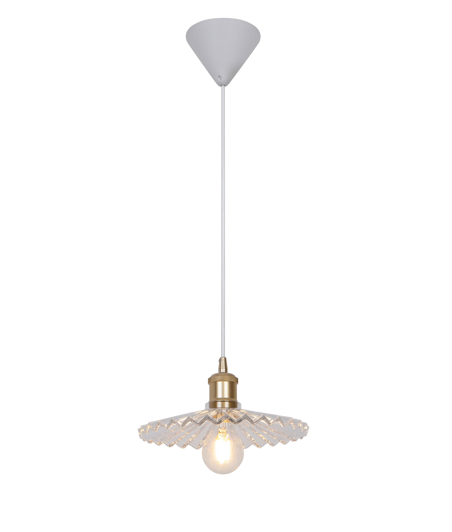 Fluted Glass Pendant in a Vintage Style Pendant with Brass Detailing