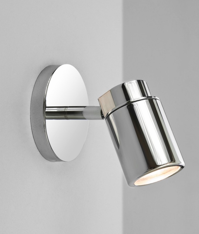 Polished Chrome Single Spot Light - IP44 Rated. Suitable for use on the wall or ceiling in bathrooms