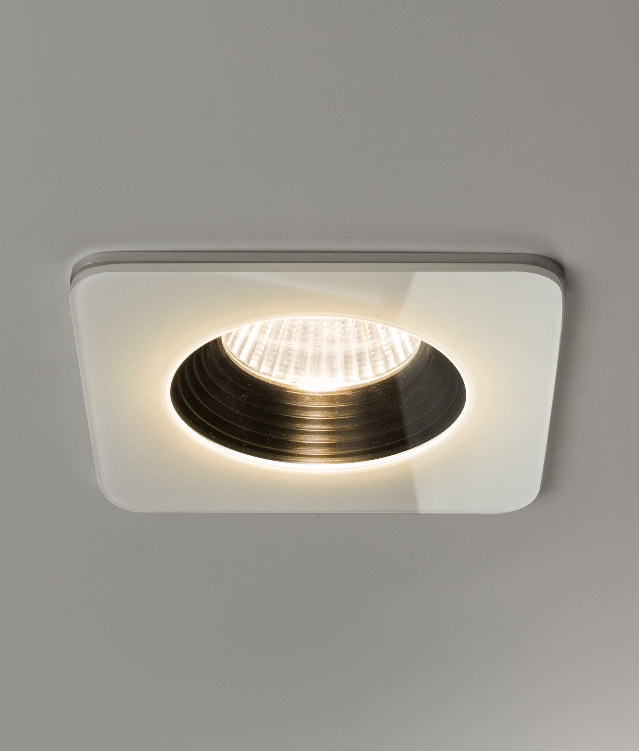 Stunning Round Glass LED Bathroom Fired Rated Downlights In Black