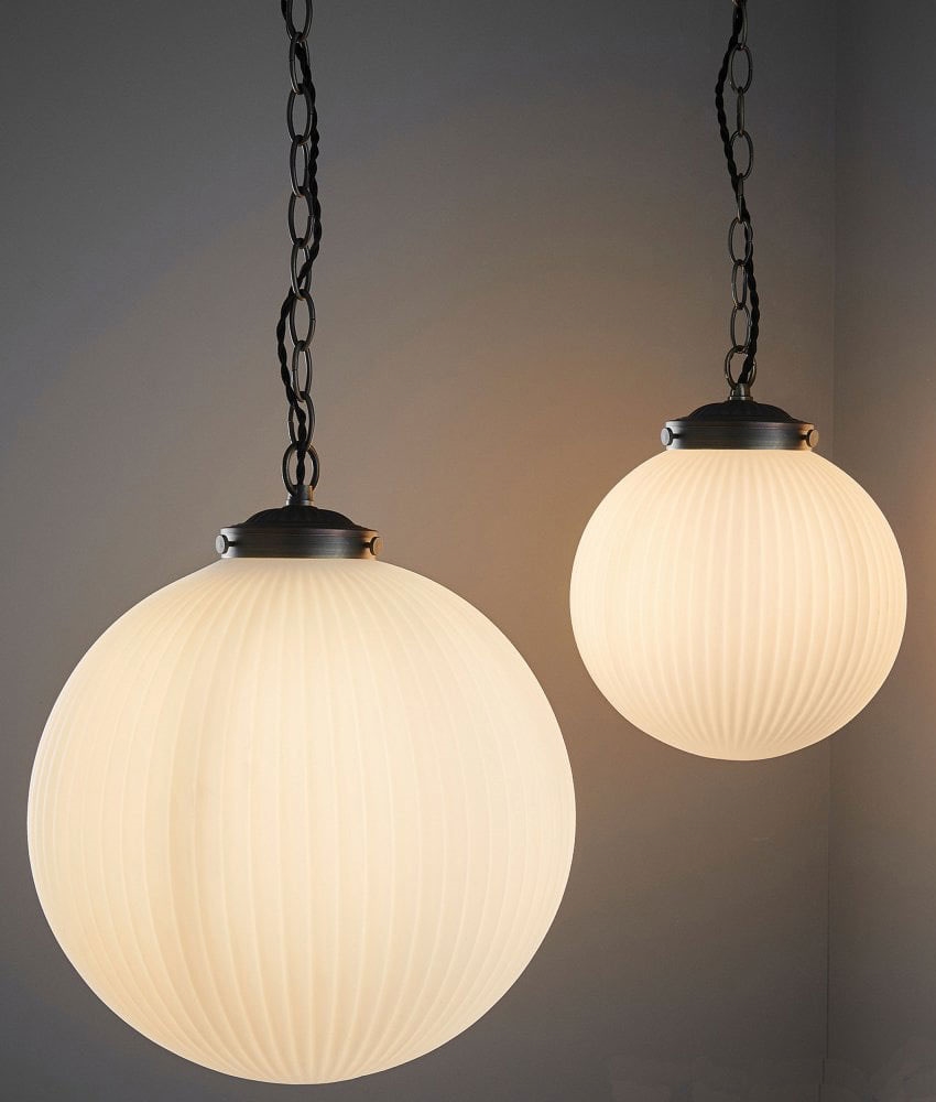 Reeded Glass Globe Pendant - Clear or Opal 250mm or 350mm Diameter