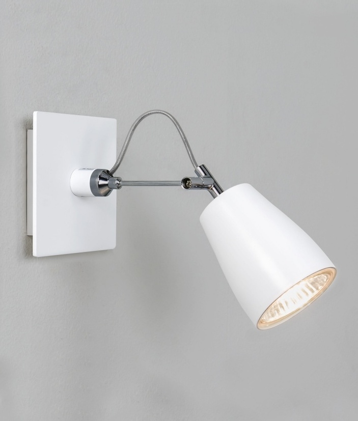 White Single Spotlight Wall or Ceiling Mounted with polished chrome