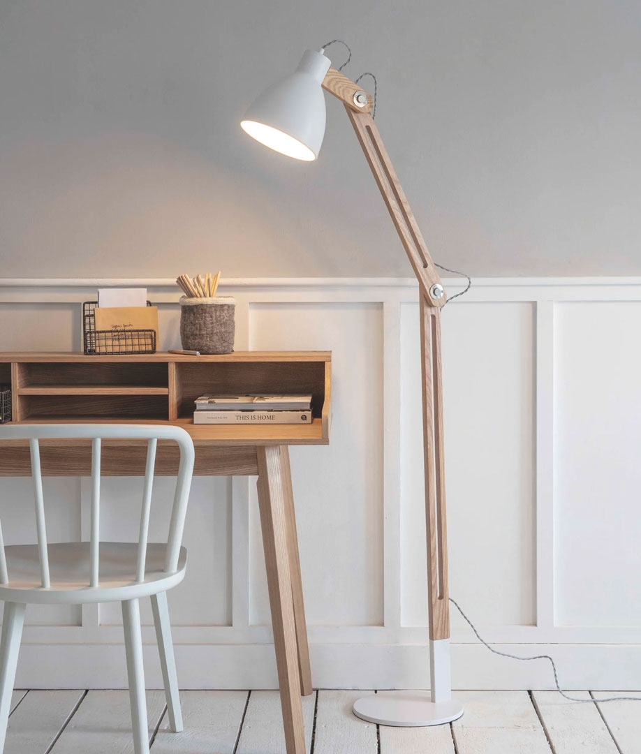 Wood Adjustable Floor Lamp Modern Retro, White Floor Lamp Modern