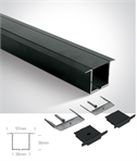 Black 2m Recessed aluminium profile with PC black diffuser.
