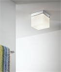 Opal Glass Cube and Chrome Ceiling Light - Suitable for Bathrooms 