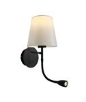 Hotel Bedside Wall Light - Ambient Light from Top, LED Reader & Separate Switches