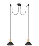 Two Light Ceiling Pendant with Adjustable Twin Drops - all black or black & brass
