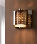 Smoked Glass Wall Light with Crystals & Chrome Back Plate