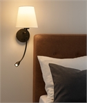 Hotel Bedside Wall Light - Ambient Light from Shade, LED Reader & Separate Switches