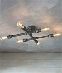 Exposed Pipe Industrial 6 Lamp Semi-Flush Ceiling Light