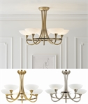 5 Lamp Semi Flush Ceiling Light - Matt White Glass Shades