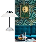 Classic Art Deco Style Opal Glass and Bright Chrome Table Light