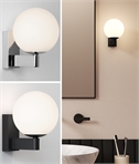 Wall Light with Opal Glass Globe Shade - Black or Chrome