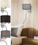 Satin Nickel Wall Mounted Bedside Light and Reading Light - 3 Fabric Shade Options