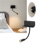 Black Bedside Adjustable Reading Light - Shelf, USB and Switched 
