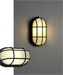 Black Cage & Ribbed Glass LED Bulkhead Light - IP54