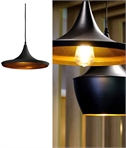 Shallow Single Pendant with Gold Interior and LED Lamp